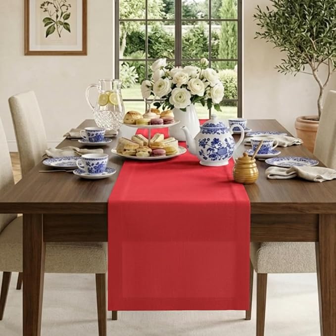 Classic Linen™ by D'Moksha Racing Red Table Runner 90 Inches Long, 100% Pure by DMokshaHomes
