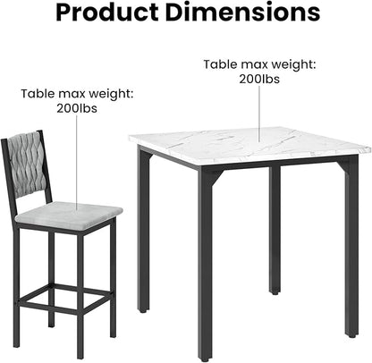 AWQM 5-Piece Dining Table Set, Dining Table Set for 4, Counter Height Table & 4 Velvet Bar Stools, Modern Kitchen Dining Set, Compact Dining Set for Small Spaces (Marble Texture & Velvet Chairs)