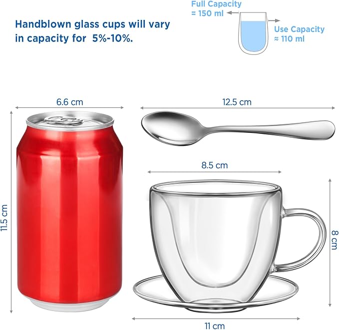 glastal Espresso Cup 5oz Double Walled Glass Coffee Mugs Tea Cups - Image 2