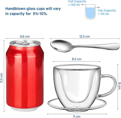 glastal Espresso Cup 5oz Double Walled Glass Coffee Mugs Tea Cups - Image 2