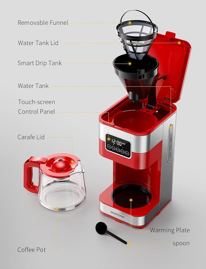 SHARDOR 10-Cup Programmable Coffee Maker, Regular & Strong Brew Drip Coffee - Image 8