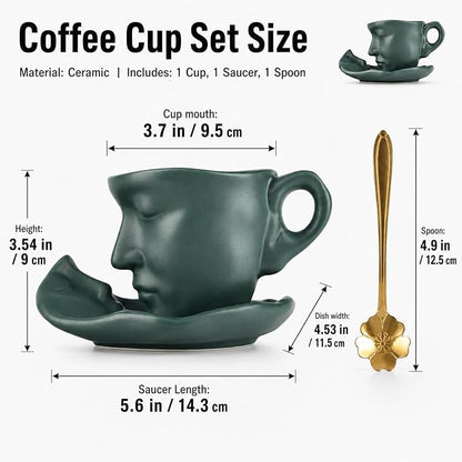 oliruim Green Coffee Cup and Saucer Set - Image 3