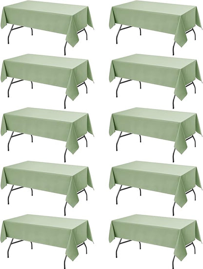 10-Pack Sage Green Tablecloths for Rectangle Tables, 60 x 84 Inches, Stain-Resistant Polyester Fabric for 4 Foot Tables - Washable Table Covers for Weddings, Birthday Parties, Events