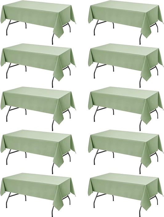10-Pack Sage Green Tablecloths for Rectangle Tables, 60 x 102 Inches, Stain-Resistant Polyester Fabric for 6 Foot Tables - Washable Table Covers for Weddings, Birthday Parties, Events