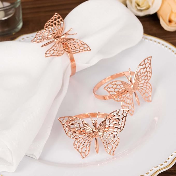 Efavormart 4 Pack | Metallic Blush Rose Gold Laser Cut Butterfly Napkin Rings - Image 6
