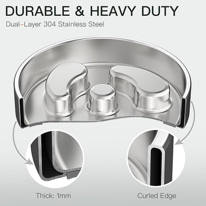 Slow Feeder Dog Bowl-1Cup for Small Puppy, Double-Layer 304 Stainless Steel Puzzle Bowl, Anti-Choking for Fast Eaters, Heavy-Duty Non-Slip Base, Dishwasher Safe