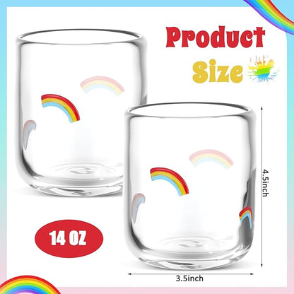 Icon Juice Glasses, 14oz Stemless Wine Drinking Juice Glass Cup for Valentine Party Supplies Gift(2 Pcs,Rainbow)