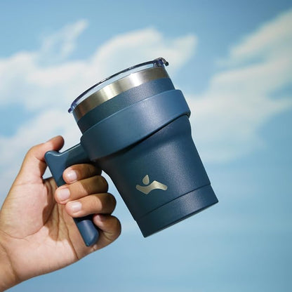Konokyo 10 oz Tumbler with Handle and Straw, Insulated Travel Mug | Navy Blue; - Image 5