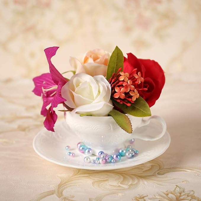 White Fine Porcelain 7 Oz Teacup Saucer Set, Sculpture Surface, Light Weight - Image 2
