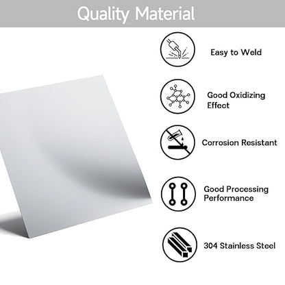 304 Stainless Steel Sheet - 2PCS 12" X 12" X 1/32" Thin Stainless Steel Plate 1/32 Inch Thickness with Protective Film Metal Sheets Shim Stock for Kitchen DIY Crafting (305 x 305 x 0.76 mm)