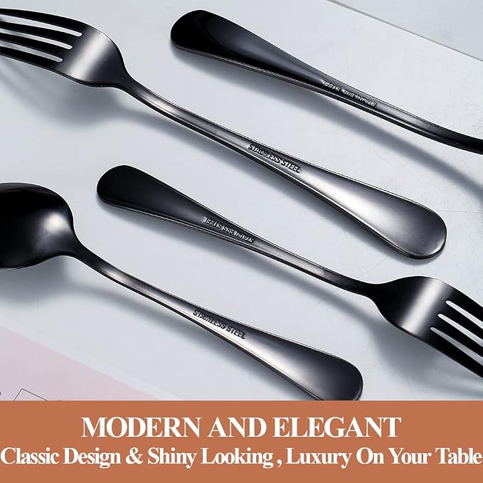 20 Pcs Black Silverware Set for 4, Food Grade Stainless Steel Flatware Set - Image 5