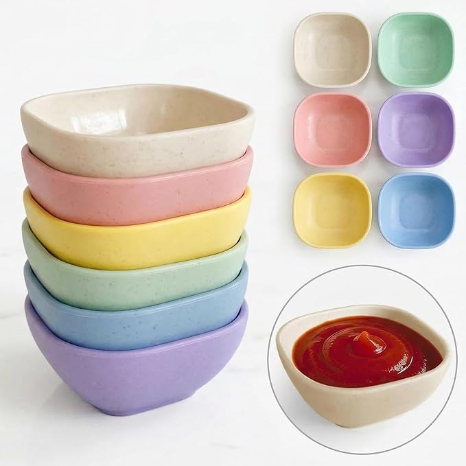 SHECIPIN 6 Pack Small Plastic Bowls 4.5 OZ Unbreakable Wheat Straw Dipping - Image 9