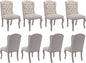 chairus Tufted Parsons Dining Chairs Set of 8, French Country Upholstered Dining Room Chairs with Nailhead Trim & Curved Wood Legs, Farmhouse High Back Armless Side Kitchen Chairs, Beige Linen