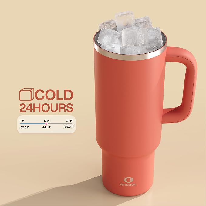 ENCOOL 40 oz Tumbler with Handle and Straw: Stainless Steel Insulated Tumbler - Image 5