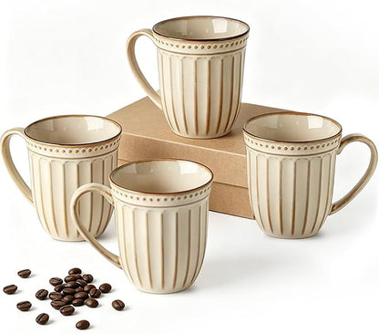 HASENSE Textured Coffee Mugs Set of 4, 16 Oz Ribbed Ceramic Cups by Hasense