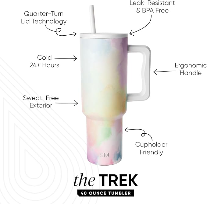 Simple Modern Tumbler with Handle and Straw | 40oz | Tie Dye | Trek Tumbler - Image 2