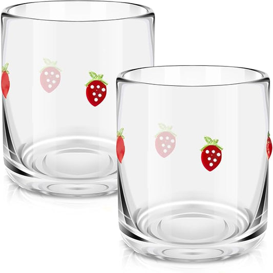Icon Juice Glasses, 14oz Stemless Wine Drinking Juice Glass Cup for Valentine Party Supplies Gift(2 Pcs,Strawberry)