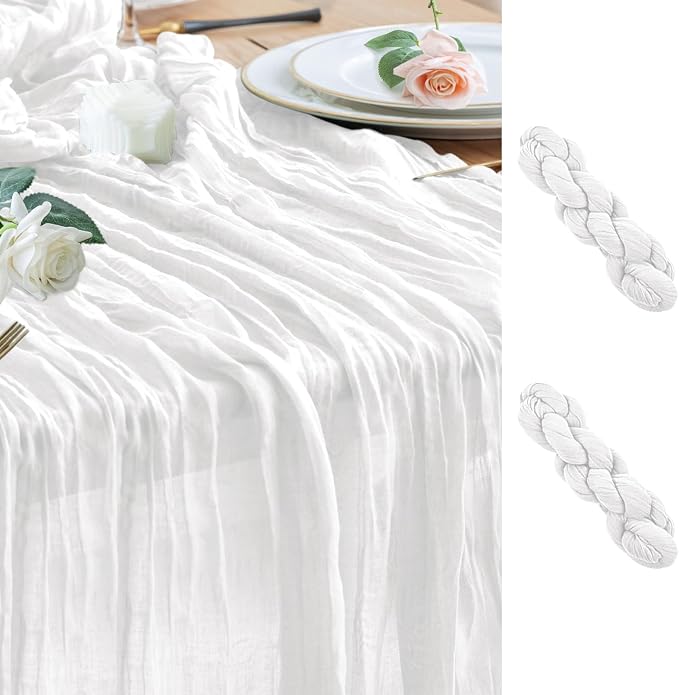 Cheesecloth Table Runner Ivory 10FT Boho Gauze Runner, 2 Pack | 120 Inch Cheese by Wokceer
