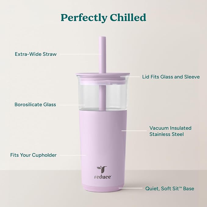 REDUCE Aspen - 20oz Vacuum Insulated Glass Tumbler - Extra Wide Straw & Lid | - Image 3