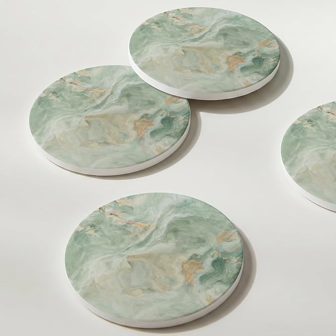 Set of 6 Sage Green Marble Coasters - Image 5