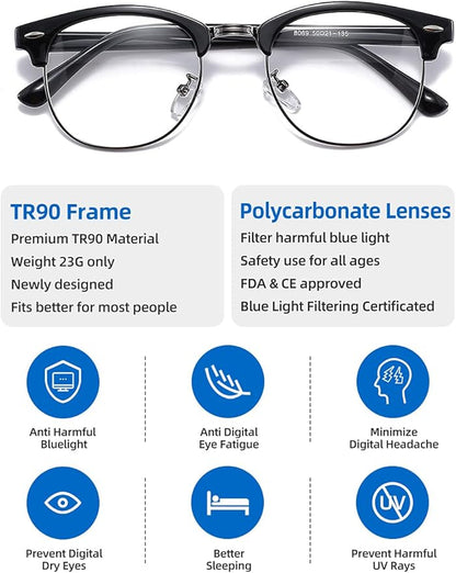 SOAR&EAGLE 3 Pack Blue Light Blocking Glasses,Computer Gaming Glasses,Retro Semi Rimless UV400 Clear Lens Computer Eyewear