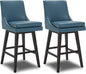 CHITA Bar Height Swivel Barstool with Back Set of 2, FSC Certified Upholstered Bar Stool, 30.7" H Seat Height, PU Leather in Dark Blue