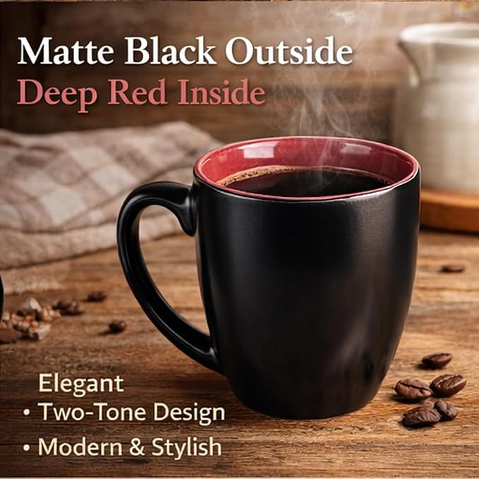 GBhome 16 oz Coffee Mugs Set of 6, Ceramic Coffee Cups- Red - Image 2