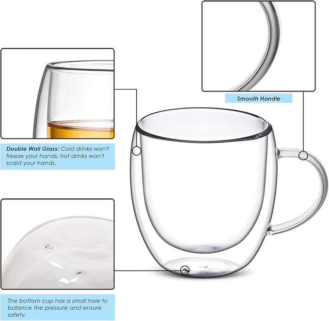 Sorfity Cappuccino Glass Mugs, Cappuccino, Tea Bag - Image 5