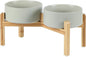 Ceramic Raised Double Bowls Set with Stand, Food & Water Bowls for Medium Breed Dogs, Weighted Dog Dishes, Pet Bowl(7.3'',41OZ, Grey)