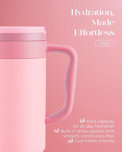 40 oz Insulated Tumbler with Handle and Push-Button Straw Lid, Stainless Steel - Image 5