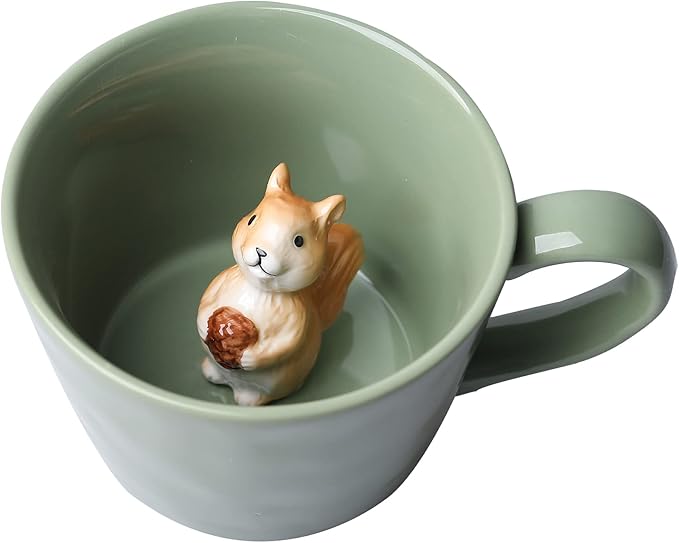 DIHOclub Squirrel Ceramic Cup Hidden 3D Animal Inside Mug, Cute Cartoon by DIHOclub