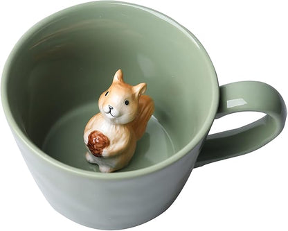 DIHOclub Squirrel Ceramic Cup Hidden 3D Animal Inside Mug, Cute Cartoon by DIHOclub