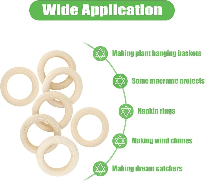 10PCS Natural Wooden Rings for Crafts, Unfinished Wooden Rings for Macrame - Image 2