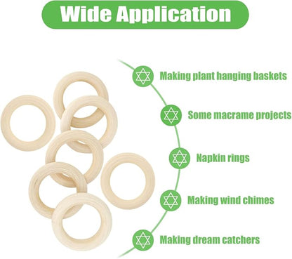 20PCS Natural Wood Rings for Crafts, Macrame Rings for DIY, Wooden Rings - Image 2