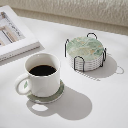 Set of 6 Sage Green Marble Coasters - Image 4