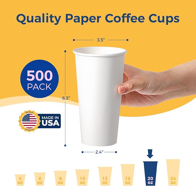 Fit Meal Prep 500 Pack 20 oz Disposable Paper Coffee Cups, Premium White Hot - Image 2