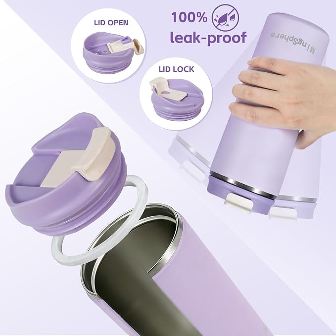 16oz Insulated Stainless Steel Coffee Cup, Lavender Purple | Travel Coffee Mug - Image 5