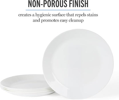Martha Stewart Opalton 6-Piece 10-Inch Dinner Plates – Chip and Break Resistant Opal Glass Plates, Durable and Lightweight Dinnerware Set for Everyday Use
