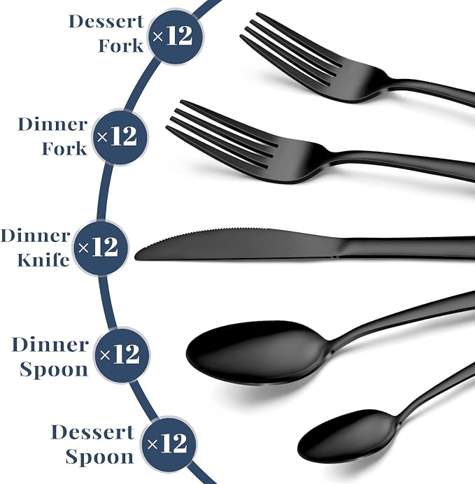 Hunnycook 60-Piece Black Silverware Set - Image 3