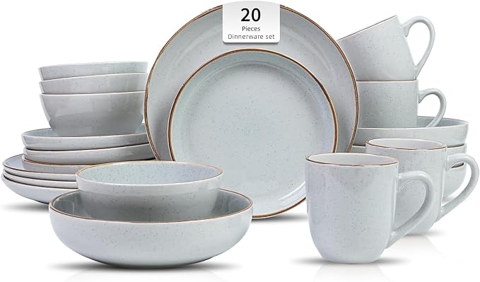 Stoneware Euro-Nordic 20pc Dinnerware Set, Shiny White by HomeVSS