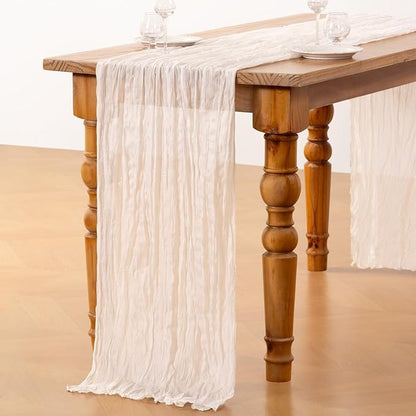 DeZerlor Ivory White Cheesecloth Table Runners 4 Pack Summer Boho Runners | - Image 6