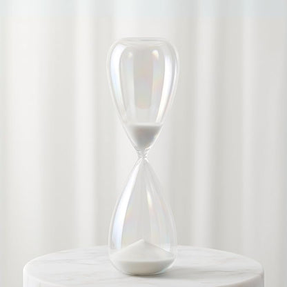 Cassandra Iridescent Hourglass Decorative Object – Large Glass Teardrop Silhouette Modern Home Decor – Shelf Display & Coffee Table Decor for Office & Living Room – 23", Frost