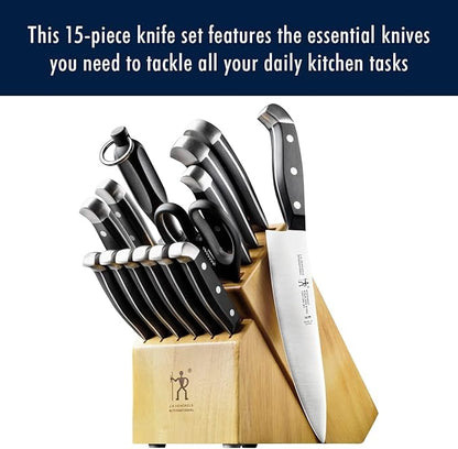 HENCKELS Statement Premium Quality 15-Piece Set with Block, Natural, Razor-Sharp, German Engineered Informed by 100+ Years of Mastery, Lightweight and Strong, Dishwasher Safe
