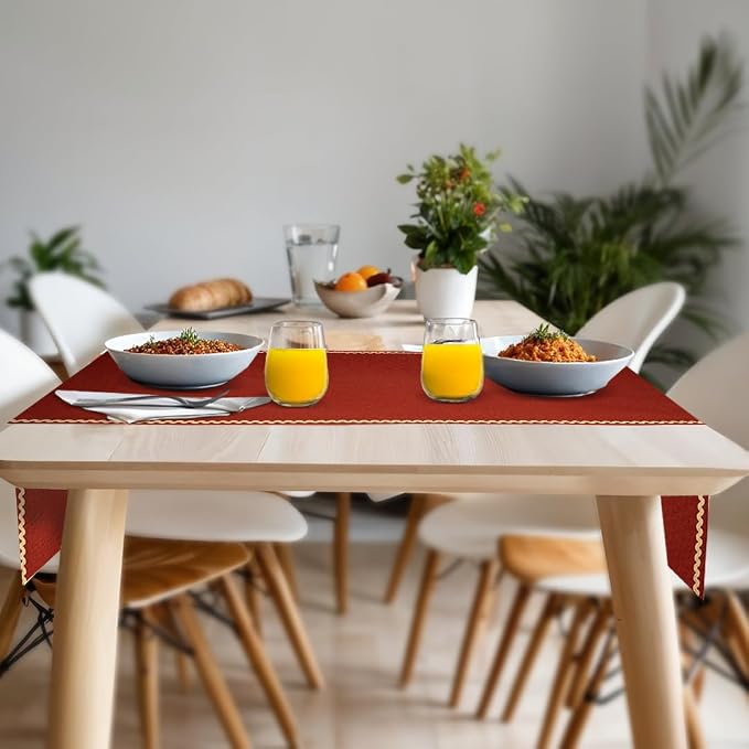 Folkulture Fall Table Runner 108 Inches Long | Burnt Orange Rick Rack | Table - Image 2
