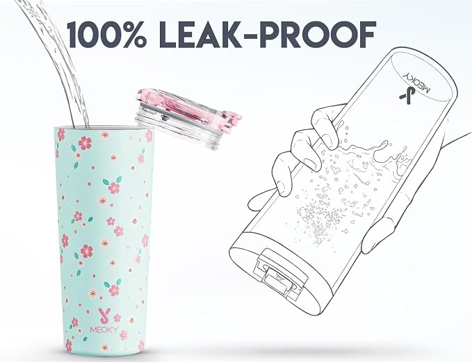 Meoky 24 oz Insulated Travel Coffee Mug: Leak Proof Lid, Mint Petal | Stainless - Image 5