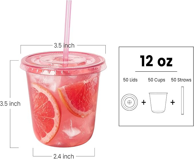 50 Sets - 12oz Pink Plastic Cups - Image 2