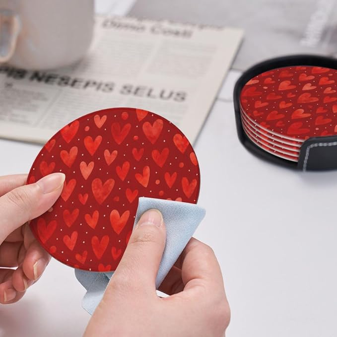 Romantic Watercolor Red Heart Dots Coasters - Image 5