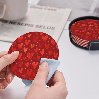 Romantic Watercolor Red Heart Dots Coasters - Image 5