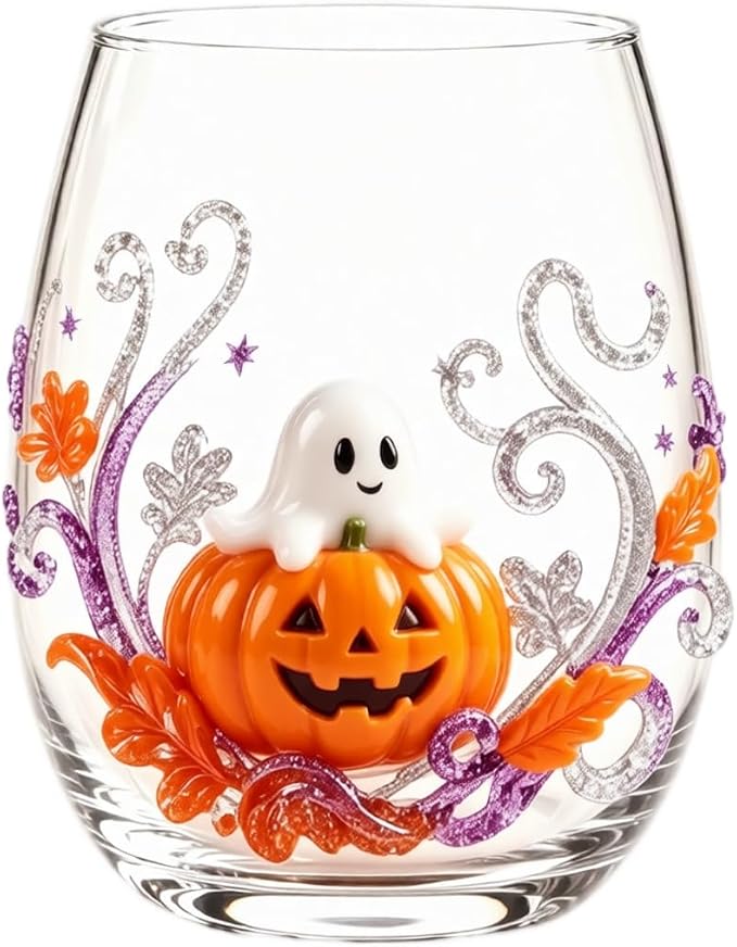Halloween Printed Glass Cup, Ghost Pumpkin Themed Handleless Water Tumbler 15oz by Unknown