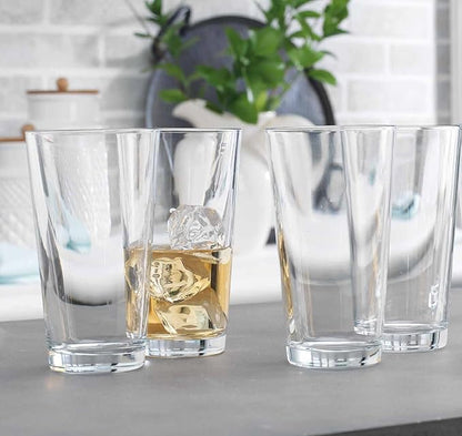 Drinking Glasses Set. Highball Glass Cups 17 oz by Home Essentials Water Colins Cooler Beverage Glassware. For the Bar, Beer, Juice, Iced Tea, and Cocktails. Dishwasher Safe. (Set of 4)